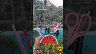 Watermelon pen stand /tissue paper craft/structure art#diy #craftyworld #penstand