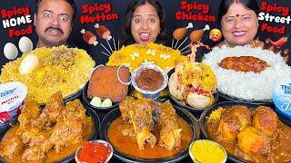 EATING spicy STREET FOOD vs HOME FOOD Challenging Vira Video with Punishment MUTTON, EGG, CHICKEN