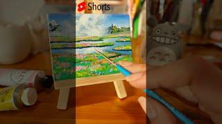 Miniature Studio Ghibli landscape #shorts |  Howl's Moving Castle oil painting