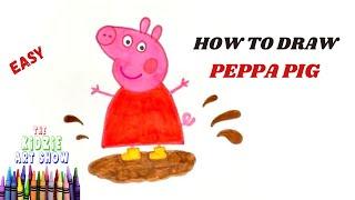 How to draw Peppa Pig jumping in muddy puddle step by step easy. Draw Peppa Pig easy for kids.