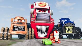 Compilation: Escape From The Giant Pixar Monsters Trucks Eater VS Lightning McQueen Beamng Drive #66