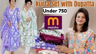 Meesho Cotton Kurta Pant Dupatta l Summer Daily wear Kurta Set Meesho Anarkali Set & Salwar Suit