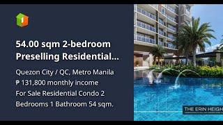 54.00 sqm 2-bedroom Preselling Residential Condo For Sale in Quezon City