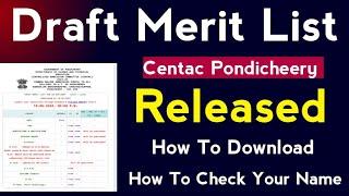 Draft Ranklist Released 2024 Centac Pondicheery |How to Download Ranklist