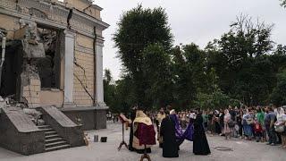 Some 50 people join service at Odessa cathedral damaged in Russian strike