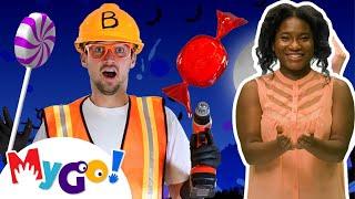 Trick or Treat Song | MyGo! Sign Language For Kids | Blippi - Songs | ASL