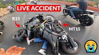 Live Crash Bike Accident MT15, R15, RTR 4V. KTM & Yamaha FZ Crash Video