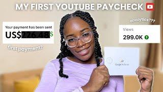 MY FIRST YOUTUBE PAYCHECK | How Much YouTube Paid Me | my analytics & monetization journey