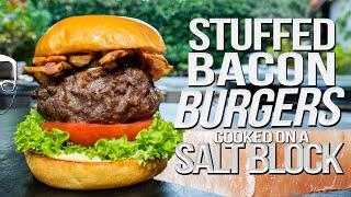 STUFFED CHEESEBURGERS COOKED ON A SALT BLOCK! | SAM THE COOKING GUY 4K