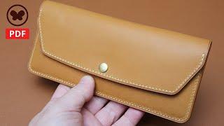 Making a leather long wallet (Free PDF Pattern / DIY) 심플하면서 예쁜 가죽 장지갑 만들기