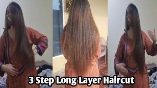 Long layers haircut at home | Step by step long layered haircut tutorial |3 Step layered haircut