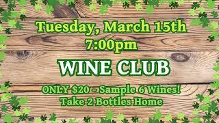 Join us tomorrow, March 15th for Wine Club at Macadoodles!