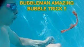 Bubbleman blasts away pool garbage!! | Amazing bubble trick!