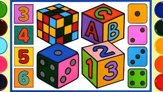 3D 123 & ABC Letters, Rubik's Cube Jelly Coloring for Kids | Dice Cube Jelly Painting, Drawing