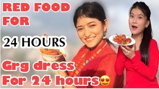 I only ate RED FOOD for *24 HOURS* wearing Gurung Dress Ft. Anjali Magar || it’s me Muskan ||