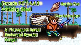 Terraria 1.4.4.9 PC Amazing Seed - Wings, Terraspark Boots, Magic Conch, And Enchanted Swords!