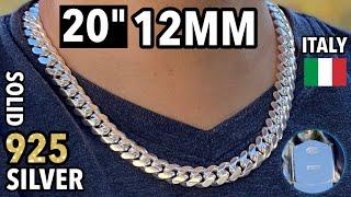 Real Solid Italy 925 Sterling Silver Miami Cuban Link 20" Inch x 12MM Thick Heavy Hip Hop Necklace