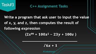 Task#3 | pow (power) | sqrt (squareroot) | Code Ahead | Cmath | Mathematical Questions | Logic Build