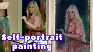 Quick Live Oil Sketching SELF PORTRAIT From A MIRROR In Person DRAW WITH ME Tutorial