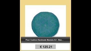 Floor Cushion Handmade Mandala Art - Steel Blue on Teal background - Drawn by Hand - Tufted Floor...