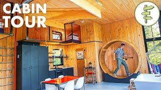 Off-Grid Cabin with Energy Wheel, Floating Bed & Indoor Climbing Wall