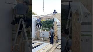 에코하우스공장제작 40평 전원주택 목조주택 집짓기 패널라이징 창문 상부 벽체 목조주택시공(패시브하우스 DIY 건축학교)