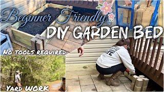 🪴BEGINNER FRIENDLY DIY GARDEN BED (No Tools Required) + YARD WORK