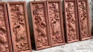 Đôi Lý Ngư Vọng Nguyệt đục kênh bong|Tranh Gỗ Đại Nghiệp
