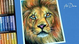 Very Easy! How to Draw a Lion Face with Oil Pastel Step by Step - for Beginners