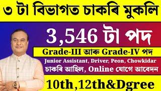 3 টা বিভাগত চাকৰি - Jobs in Assam | Assam jobs 2024 | Assam jobs vacancy 2024 |