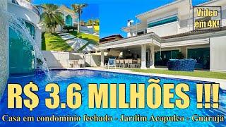 R$ 3.6. MILHÕES !!! Casa à venda com 5 suítes - Piscina, sauna e churrasqueira - Acapulco - Guarujá!