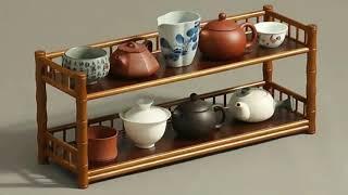 Double layer moso bamboo tea shelf coffee mug rack tea display shelf