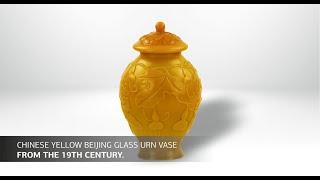 Chinese yellow Beijing glass urn vase from the 19th century.