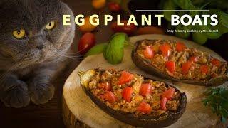 Stuffed Eggplant ~ Aubergine boats ~ Cooking ASMR ~ healthy ~ lowcarb ~ keto