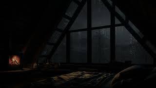 Fireplace and rain: cozy attic with peaceful sounds to sleep placidly 