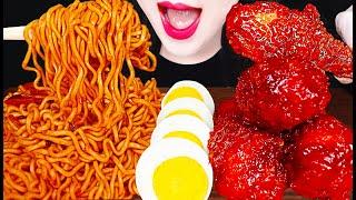 ASMR Fried Chicken, Spicy Noodles, Eggs 양념 치킨 닭다리 간짬뽕 매운 국수 먹방 Mukbang, Eating