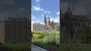 Wawel Royal Castle (camera pan across the garden) - Krakow, Poland