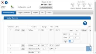 The DATAQ Instruments DI-808 'Channel Setting' Tab