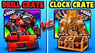 1000 ULTRA DRILL CRATES vs. 1000 CLOCK CRATES In Toilet Tower Defense...