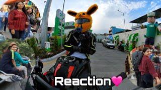 Cute Girl Reaction on Kawasaki Z900 | Bunny Helmet Cover | Market Reaction #z900 #kawasaki #cute