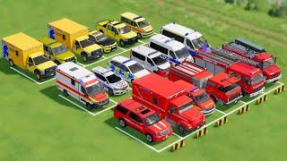 TRANSPORTING ALL POLICE CARS, AMBULANCE, FIRE TRUCK, COLORFUL CAR WITH TRUCK - FARMING SIMULATOR 22!