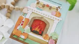 Fall Fireplace ALL Die Cut Card