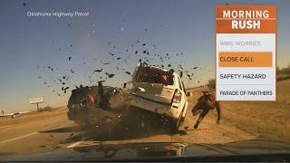 Police dashcam catches Oklahoma car crash during traffic stop