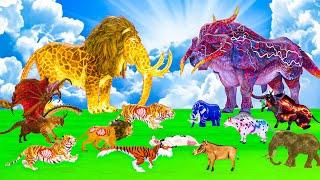 Giant Elephant Cow Gorilla vs Zombie Dinosaur Tiger Wolf Attack 2 Baby Elephant Saved By Mammoth