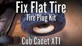 How to fix a flat tire with a tire plug kit on a Cub Cadet XT1 lawn mower