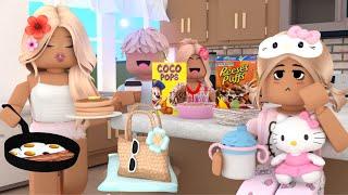 THE NEW PEACH FAMILY MORNING ROUTINE! *CHAOTIC...GOING TO CRUMBL COOKIES* | Bloxburg Family Roleplay