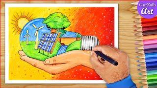 Renewable energy Day Drawing | sustainable energy Poster Drawing | Akshay Urja Diwas Drawing