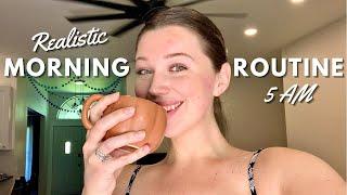 Realistic 5 am Morning Routine | Prenatal Yoga, Setting Goals & Intensions, 10 minute Makeup Routine