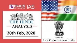 'The Hindu' Analysis for 20th Feb, 2020. (Current Affairs for UPSC/IAS)