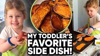 Our Toddler Cooks Sweet Potatoes + Cute Lunch Conversations!